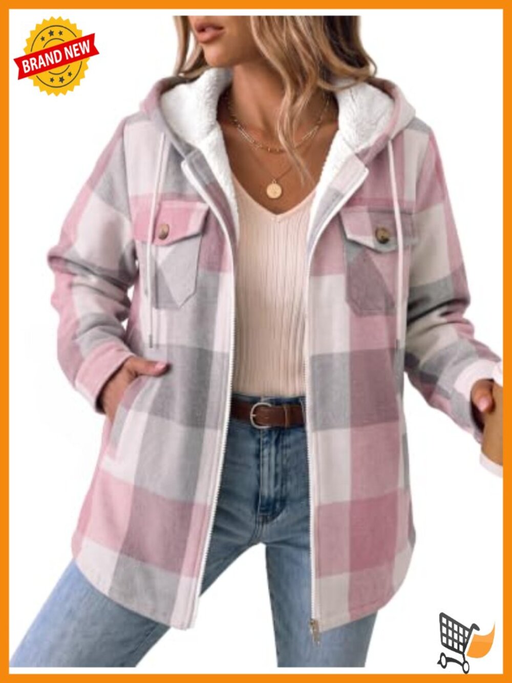 Zeagoo Women's Fleece Lined Plaid Flannel Shacket Hooded Winter Jacket